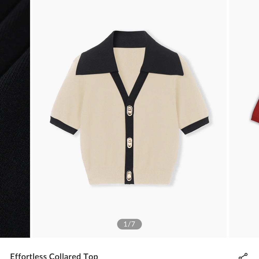 Stylish Cream and Black Knit Collared Top